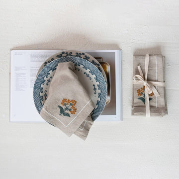 Cotton Napkin W/Floral Embroidery