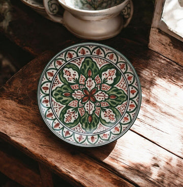 Hand-Painted Green & Brown Stoneware Plate
