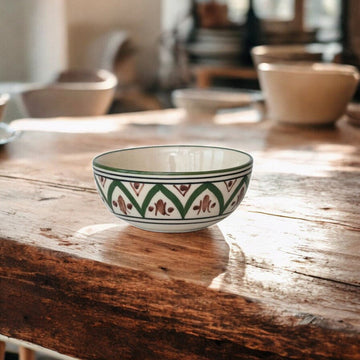 4" Green & Brown Hand-Painted Stoneware Bowl