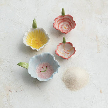 Hand-Painted Stoneware Flower Prep Bowls- Set of 4