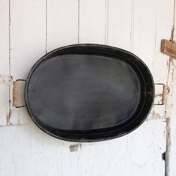 Distressed Black Metal Tray w/ Handles