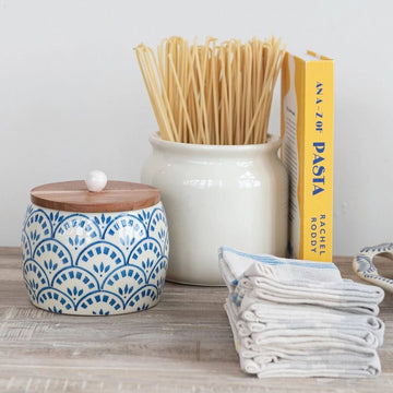 Hand Painted Canister w/ Acacia Wood Lid