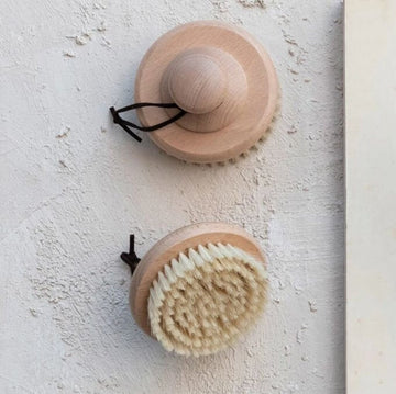 Round Beech Wood Body Brush w/ Leather Tie