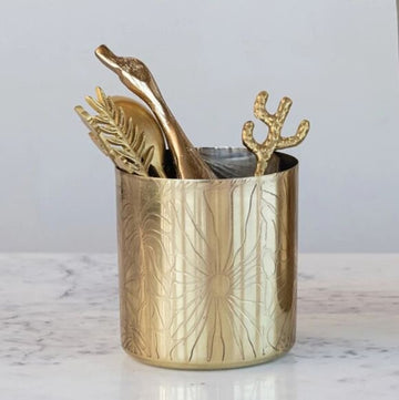 Gold Etched Stainless Steel Cup w Flowers