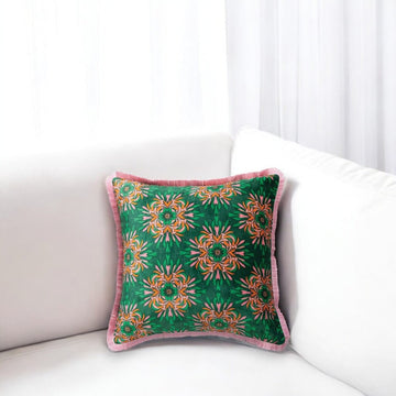 Green & Pink Eyelash Fringe Velvet Pillow