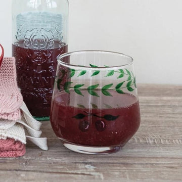 Hand Painted Drinking Glass w/ Cherries
