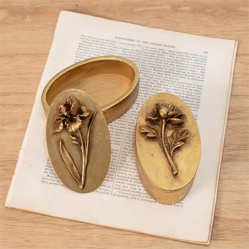 Brass Tone Floral Trinket Box