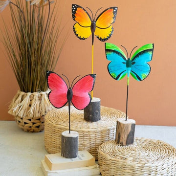 Beautiful Painted Iron Butterfly on Wood Base
