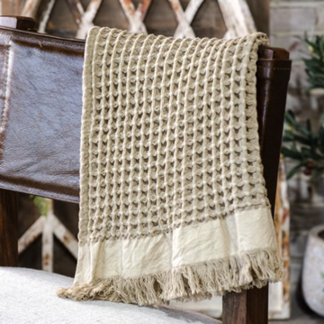 Khaki Waffle Fringe Throw