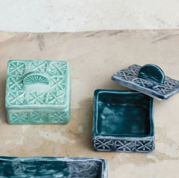 Cute Stoneware Salt Cellar w/ Lid