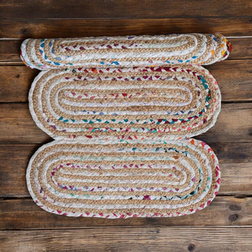Multi Colored Oval Chindi & Jute Floor Runner