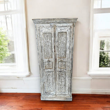 White Wooden Carved 2 Door Cabinet