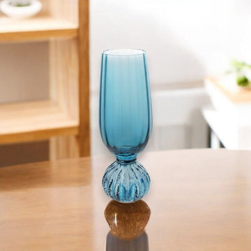 Blue Pleated Glass Champagne Glass