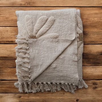 Cotton Tufted Flower & Fringe Throw