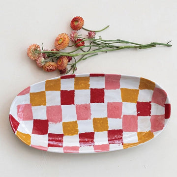 Hand Painted Check Pattern Platter