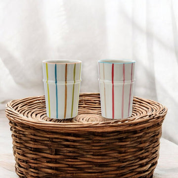 Fun Hand Painted Stoneware Striped Cup