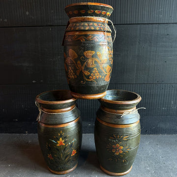 Vintage Painted Wooden Pot