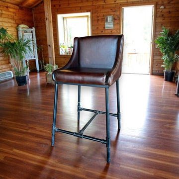 Beautiful Dark Leather & Iron Chair/Bar Stool
