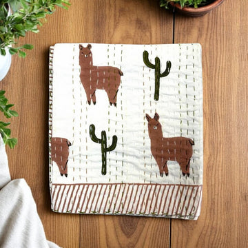 Kantha Block Printed Llama Blanket