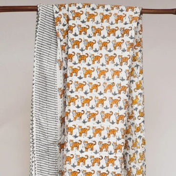Kantha Block Printed Tiger Blanket