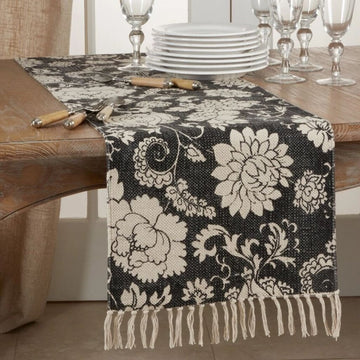 Moody Botanical Black Floral Table Runner