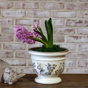 Beige & Blue Floral Pattern Pot