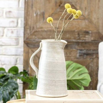 Beige/ White Ceramic Pitcher Vase
