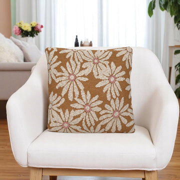 Cotton Knit Pillow w Flowers & Embroidery