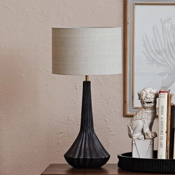 Black Mango Wood Pleated Table Lamp