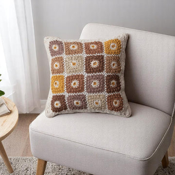 Cotton Crocheted Block Pattern Pillow