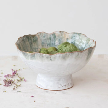 Blue Stoneware Footed Bowl