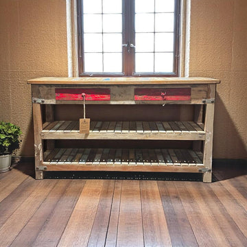 Recycled Wood 2 Drawer Console Table w/ Red Drawers