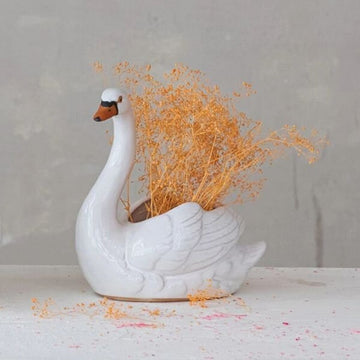 Stoneware Swan Planter