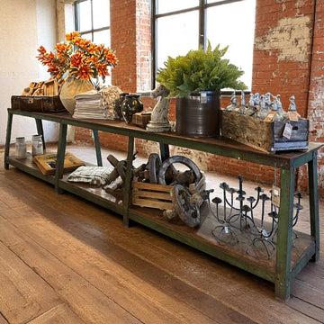 Wooden & Green Metal Console Table
