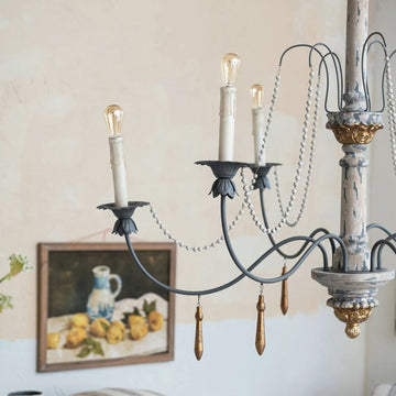 Metal & Resin Chandelier + Wood Beads