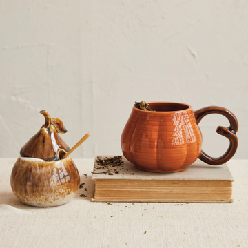 Stoneware Pear Sugar Pot + Wood Spoon