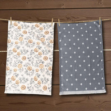 Blue Floral Motif Tea Towel