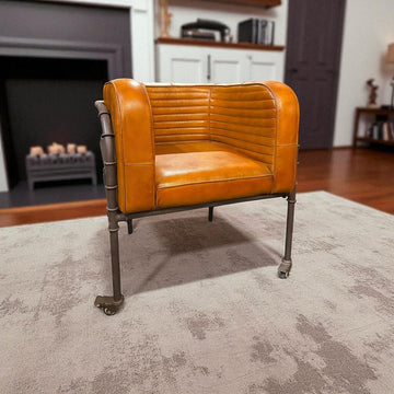 Beautiful Iron + Leather Chair w/ Wheels