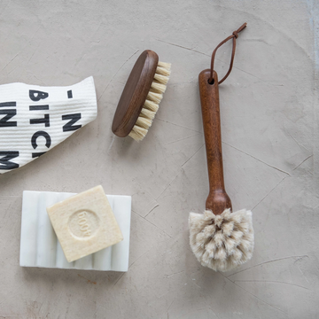 Beech Wood Dish Brush + Leather Tie
