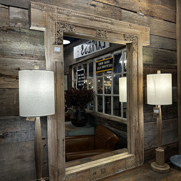 Carved Light Wood Reclaimed Mirror
