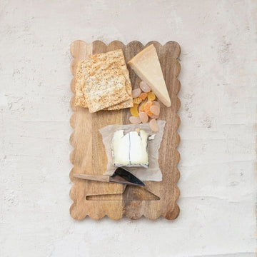 Mango Wood Scalloped Cheese Board + Knife