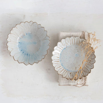 White & Blue Flower Stoneware Bowl