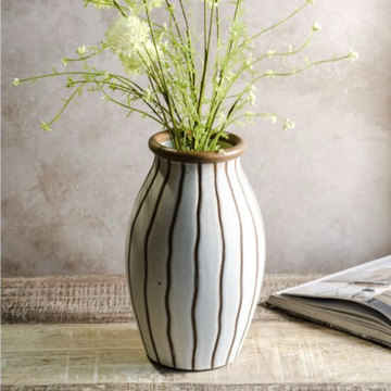 Beige Stripe Ceramic Vase- 10"H