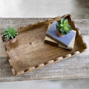 Scalloped Mango Wood Tray - 24.5"
