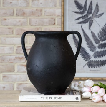 Stunning Black Double Handle Jug Vase