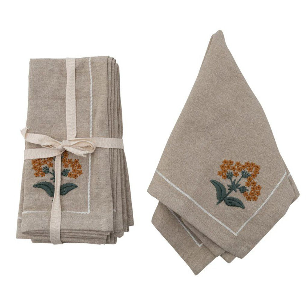 Cotton Napkin W/Floral Embroidery