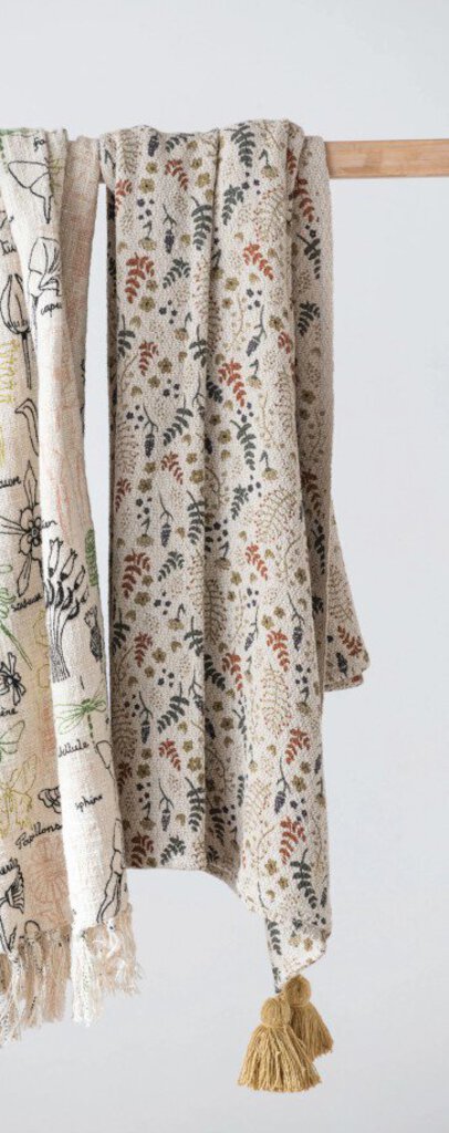 Floral Print Cotton Throw W/Tassels