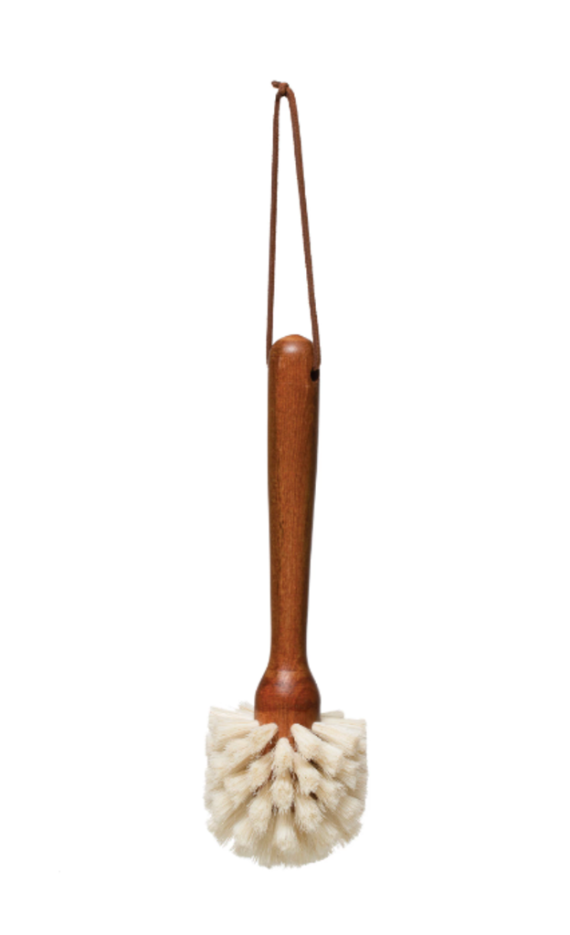 Beech Wood Dish Brush + Leather Tie