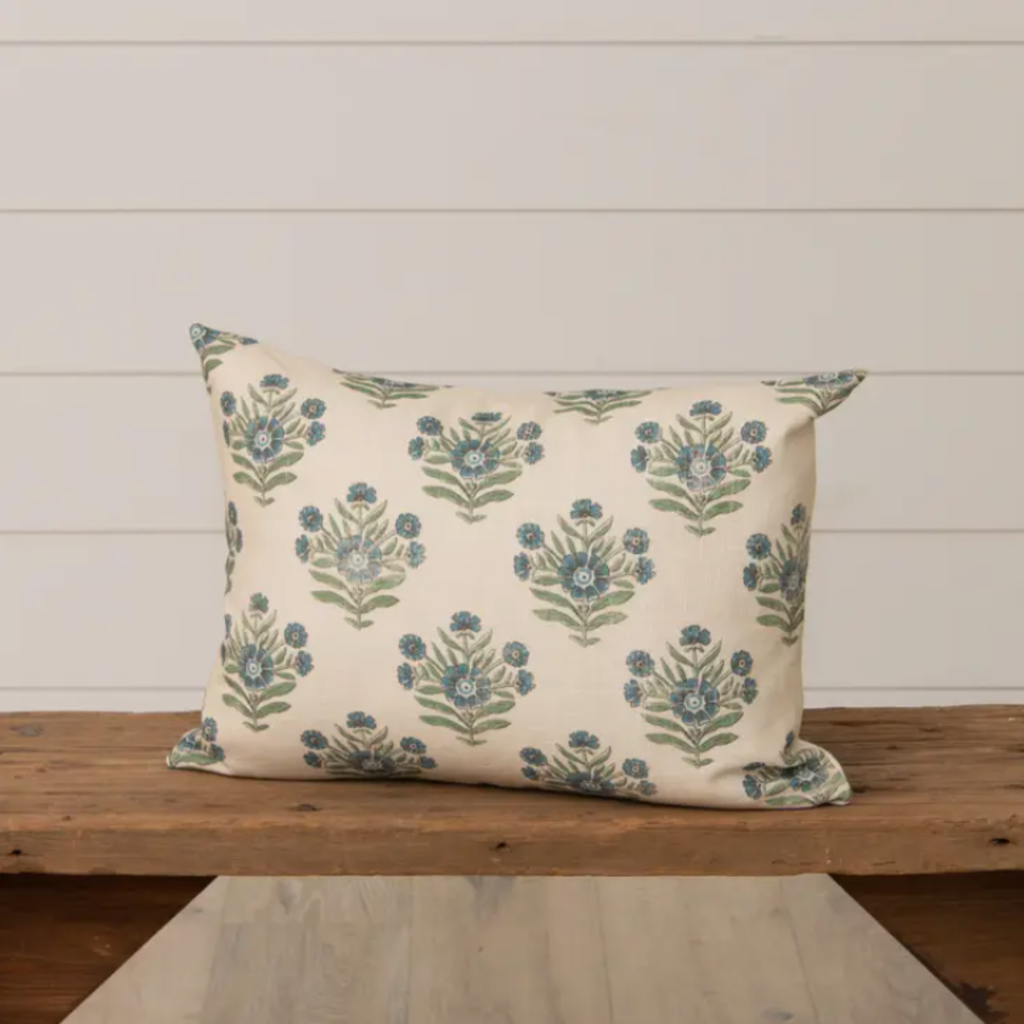 Block Print Blue Lumbar Pillow- 20"