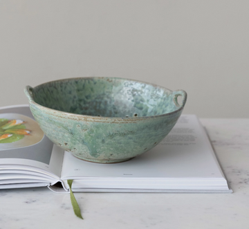 Aqua Stoneware Berry Bowl + Handles